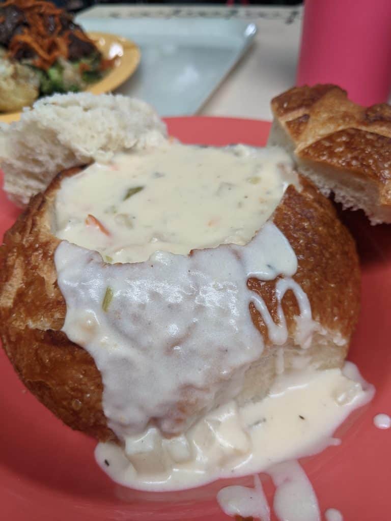 Clam chowder in a bread bowl at Disneyland